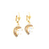 A pair of Heart Shaped Zirconia Stones Dangle Earrings in 14k gold-filled, featuring heart-shaped clear zirconia gemstones surrounded by small sparkling stones, set against a plain white background.